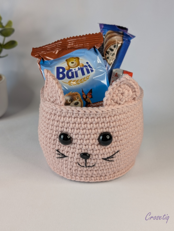 Coșuleț croșetat – model pisicuță - produs handmade Crosetiq
